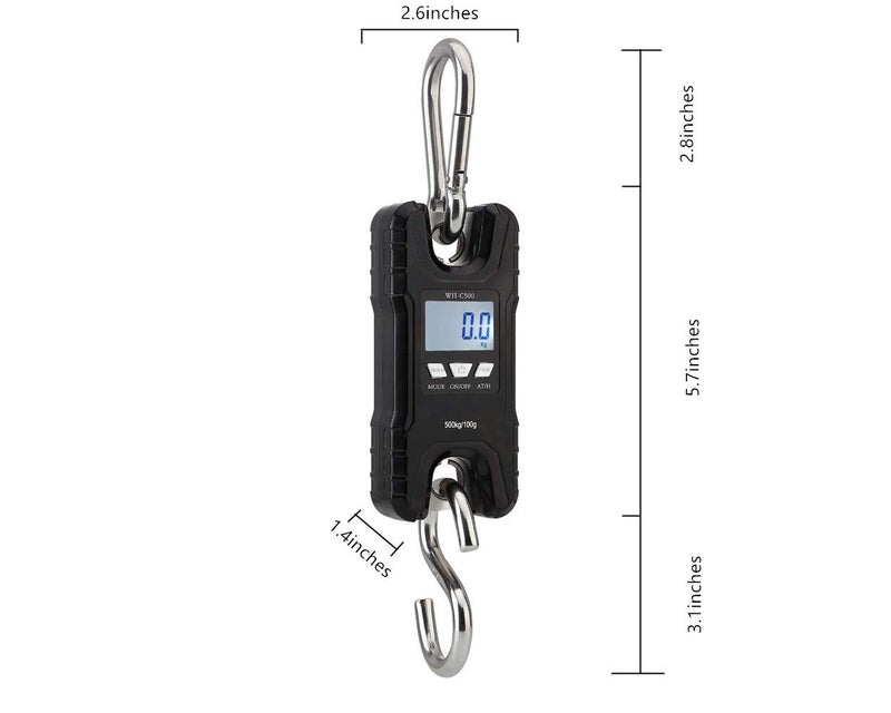 Klau Portable Mini Crane Scale 500 kg / 1000 lb Heavy Duty Digital Hanging Scales LCD Display with Backlight for Home Farm Market Fishing Hunting Black - Image 2